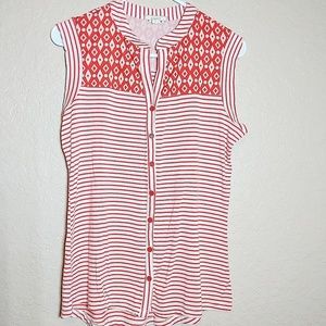 Anthropologie Pleione white red blouse top size S